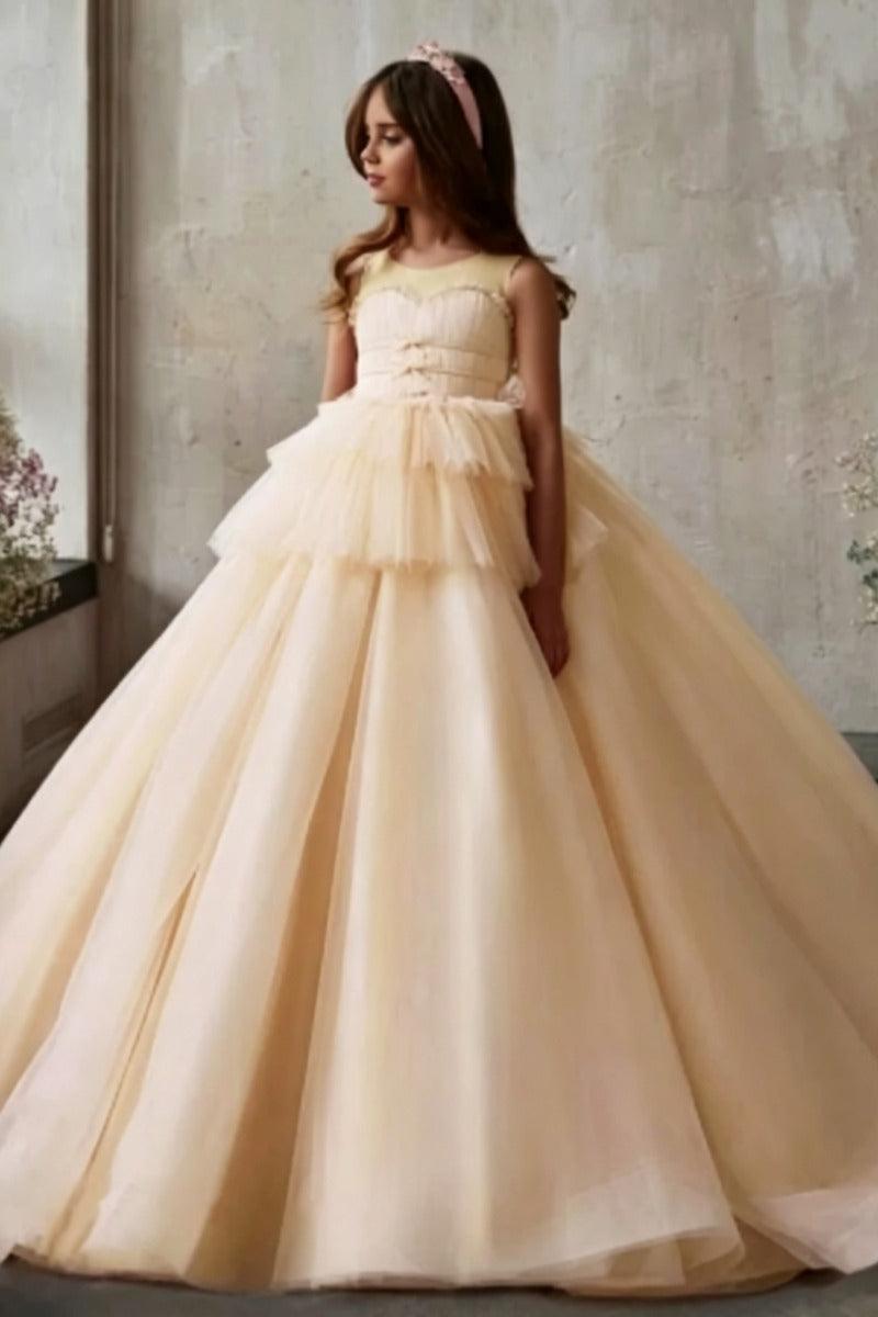 Spaghetti Strap Sweetheart Tiered Ruffle Tulle Flower Girl Dresses 693610462453 - 10 Days / Champagne / 2 - COCOMELODY