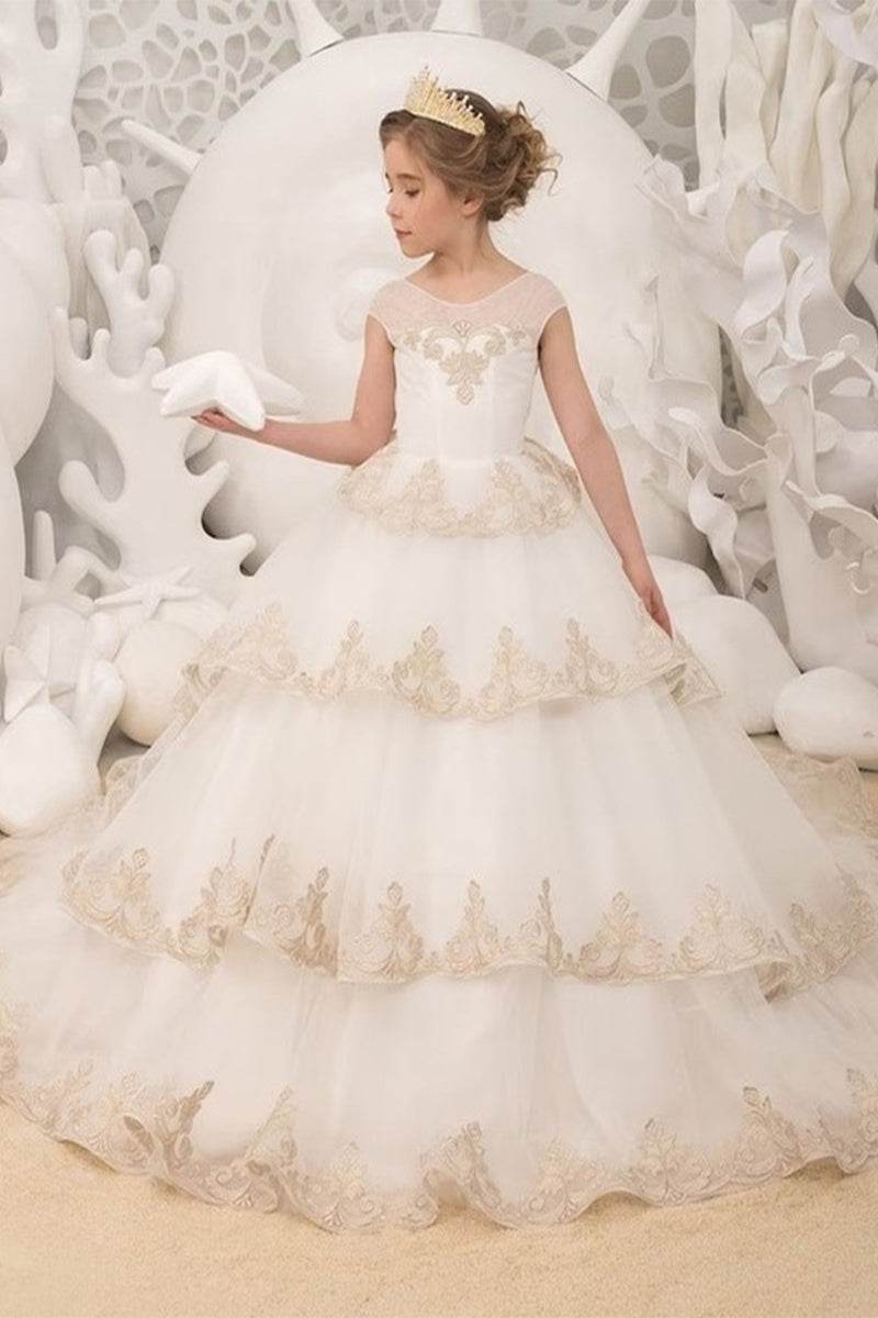 Ball Gown Court Train Tulle Lace Flower Girl Dress 737454268619 - COCOMELODY