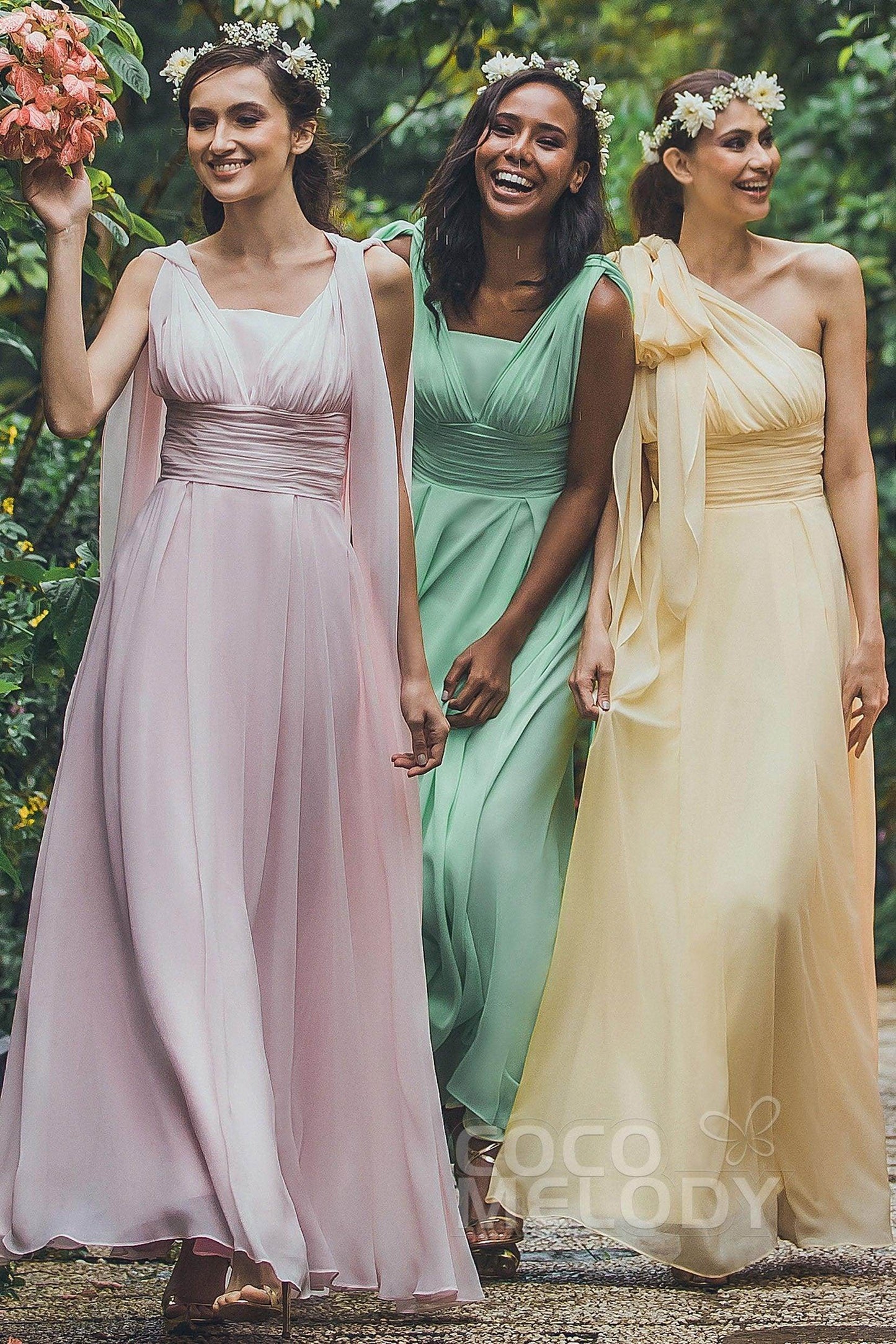 Sheath Floor Length Chiffon Bridesmaid Dress JOZF15001 - COCOMELODY