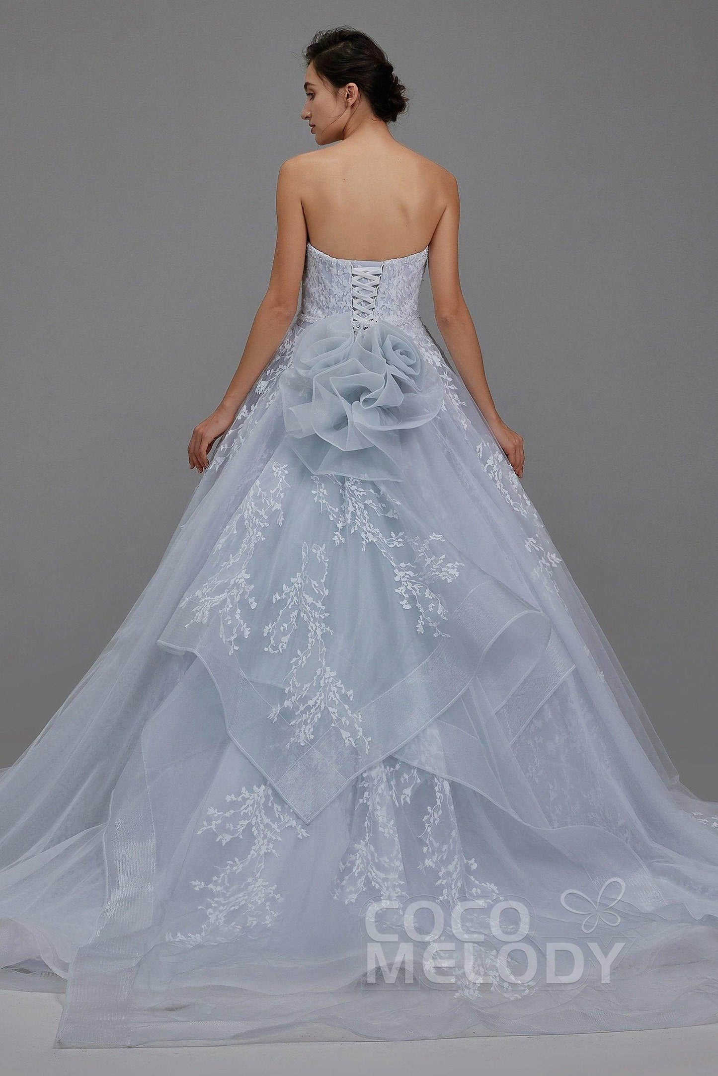 A-Line Chapel Train Tulle Wedding Dress LD5054 - COCOMELODY