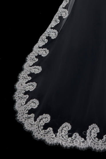 One-tier Lace Edge Tulle Hip Veils with Appliques AV180007