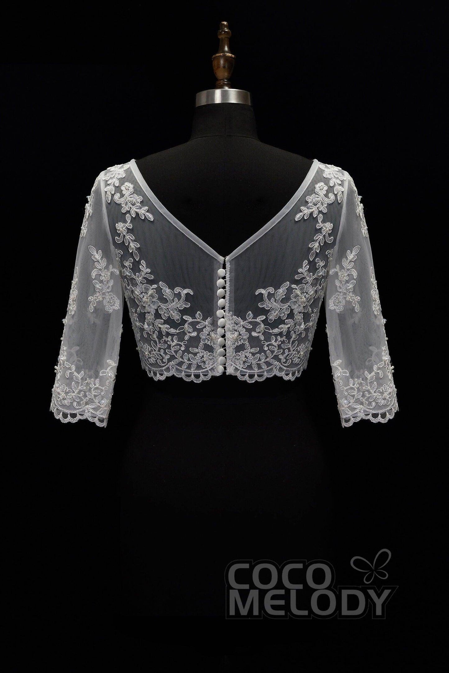 Romantic Ivory Lace Half Sleeve Wedding Wrap CX0015002 - COCOMELODY