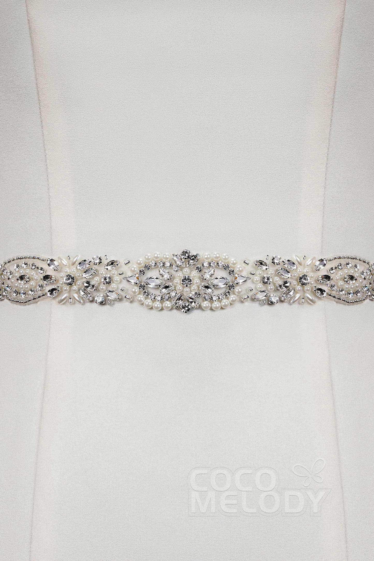 Ribbons Wedding Sash with Rhinestone Imitation Pearl YD18007 - COCOMELODY