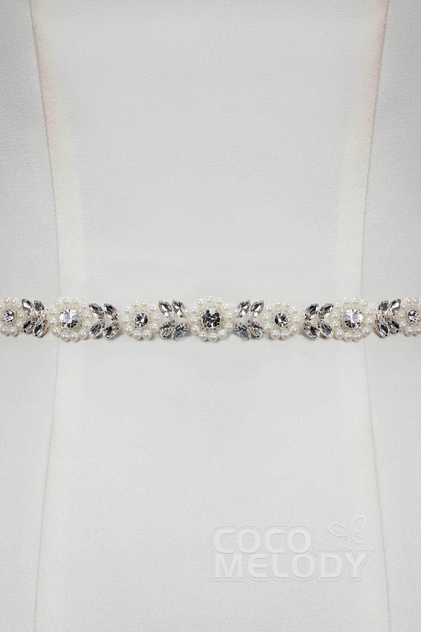 Tulle Wedding Sash with Rhinestone Imitation Pearl YD18005 - COCOMELODY