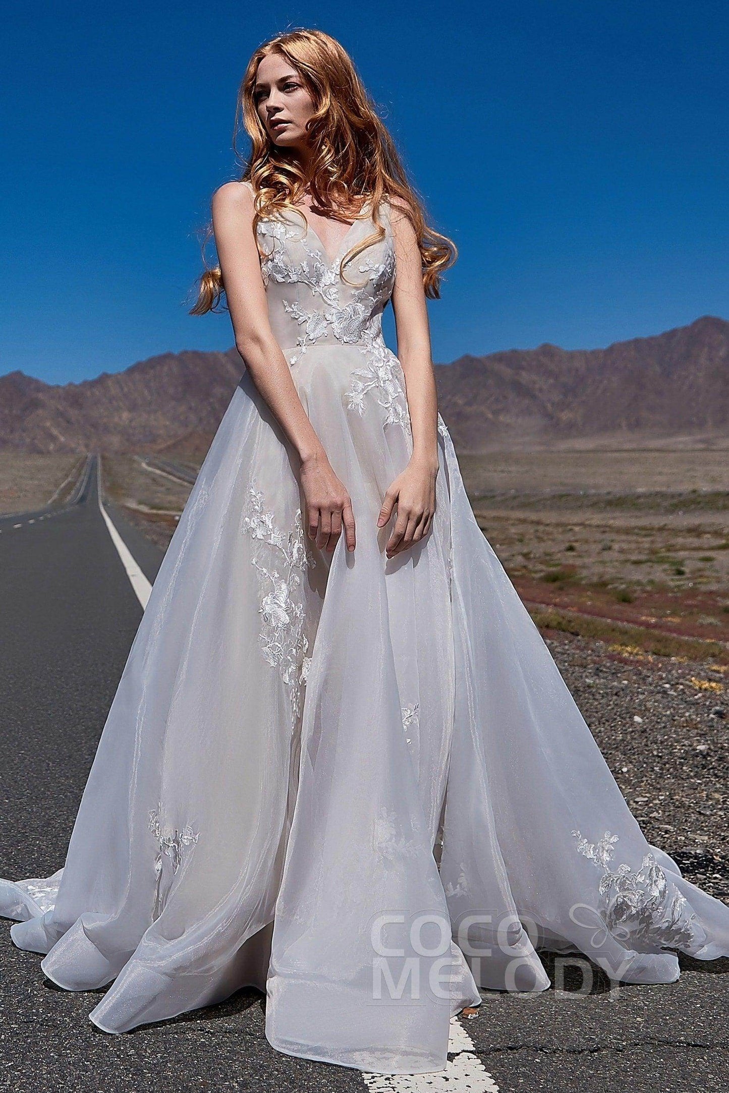 A-Line Court Train Organza and Tulle Wedding Dress LD5862 - COCOMELODY