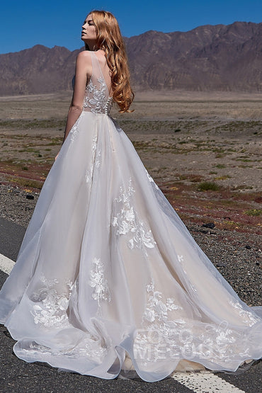 A-Line Court Train Organza and Tulle Wedding Dress LD5862