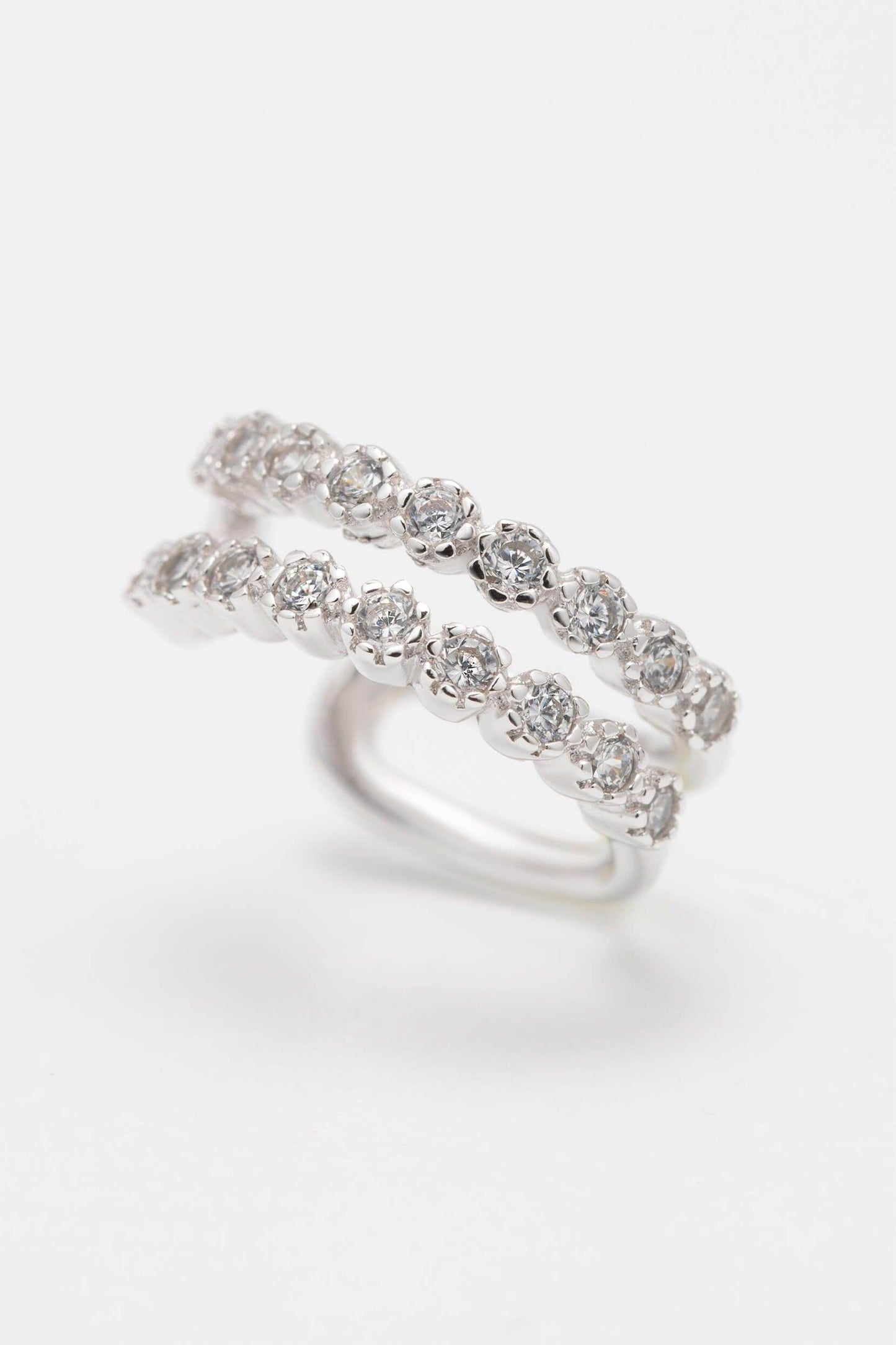 Rhodium plated Ear Cuff with Crystals CZ0243 - COCOMELODY