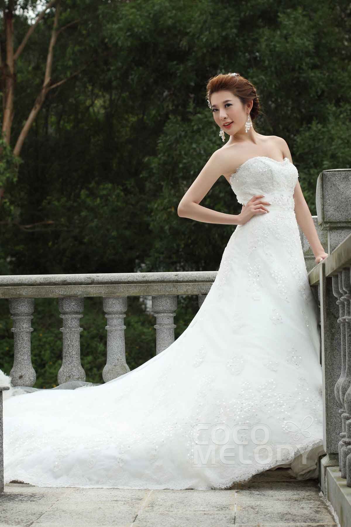 A-Line Chapel Train Tulle Wedding Dress Alb12285