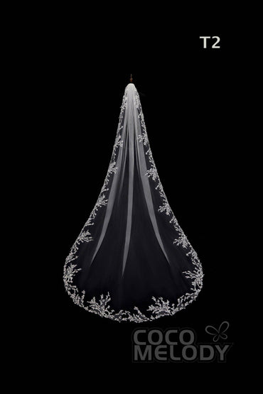 One-tier Lace Edge Tulle Hip Veils with Appliques AV180003 - COCOMELODY