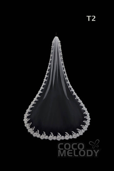 One-tier Lace Edge Tulle Hip Veils with Appliques AV180004 - COCOMELODY