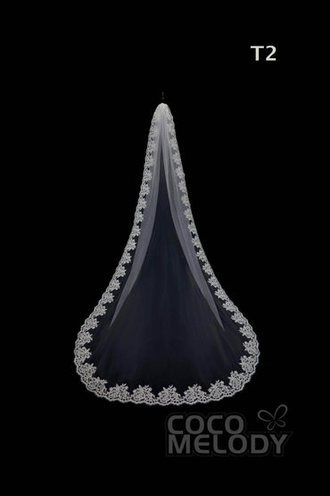 One-tier Lace Edge Tulle Hip Veils with Appliques AV180006 - COCOMELODY