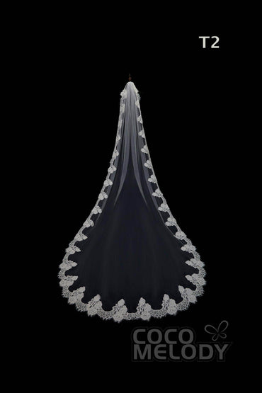 One-tier Lace Edge Tulle Hip Veils with Appliques AV180008 - COCOMELODY