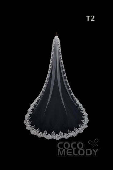 One-tier Lace Edge Tulle Hip Veils with Appliques AV180009 - COCOMELODY