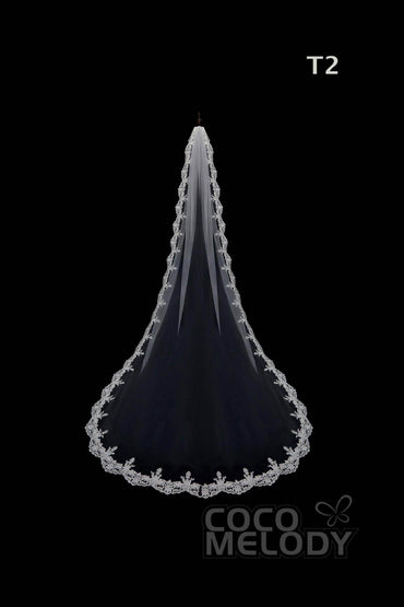 One-tier Lace Edge Tulle Hip Veils with Appliques AV180010 - COCOMELODY