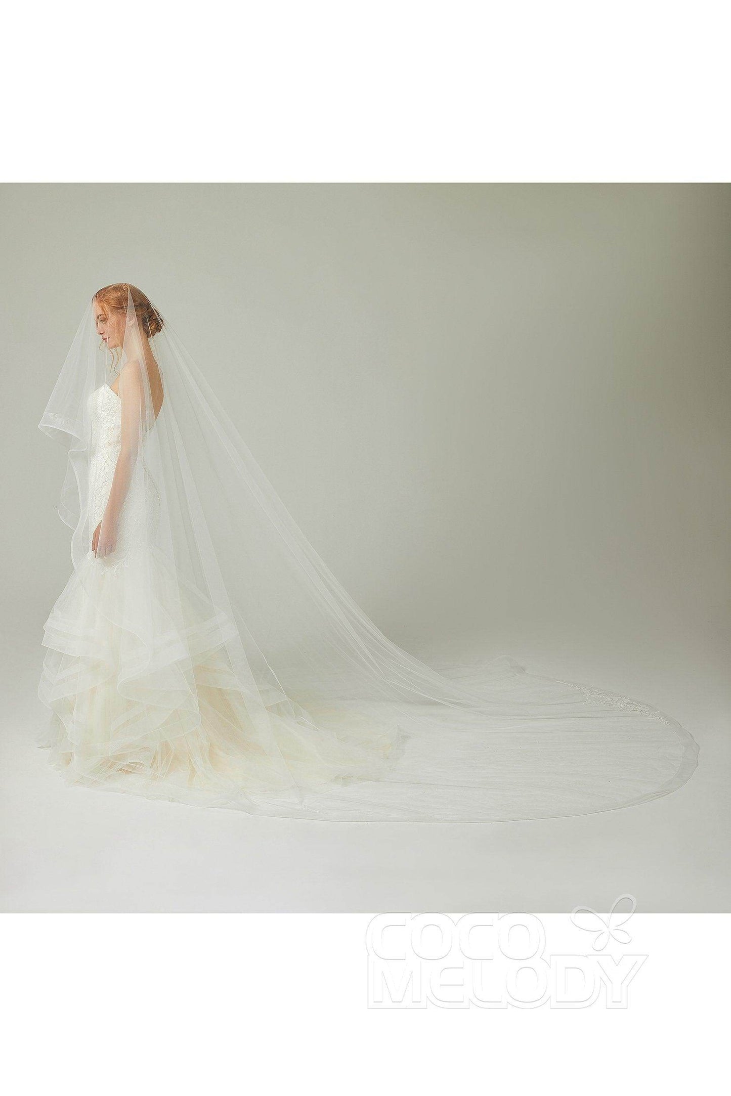 One-tier Lace Edge Tulle Cathedral Veils Appliques AV18020 - COCOMELODY