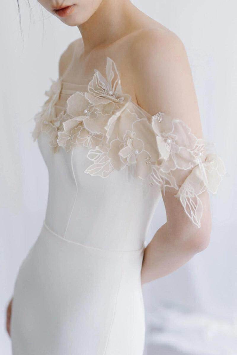 Sheath-Column Sweep-Brush Train Satin Wedding Dress 820632172851 - COCOMELODY