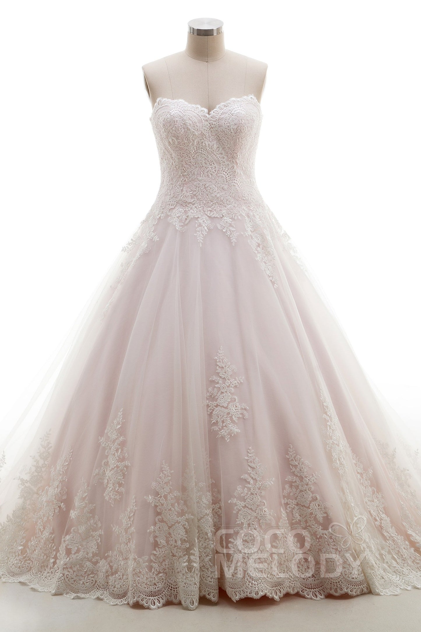 A-Line Sweep-Brush Train Tulle Lace Wedding Dress B14A0052