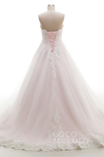 A-Line Sweep-Brush Train Tulle Lace Wedding Dress B14A0052