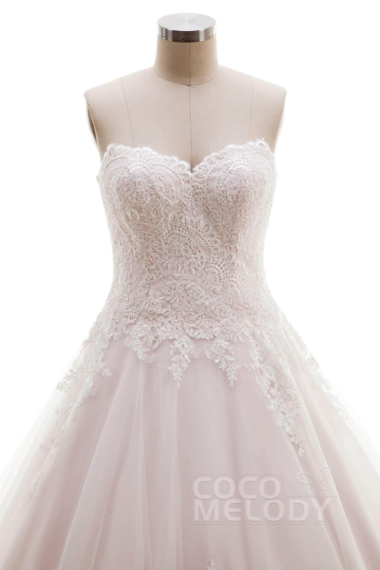 A-Line Sweep-Brush Train Tulle Lace Wedding Dress B14A0052 - COCOMELODY