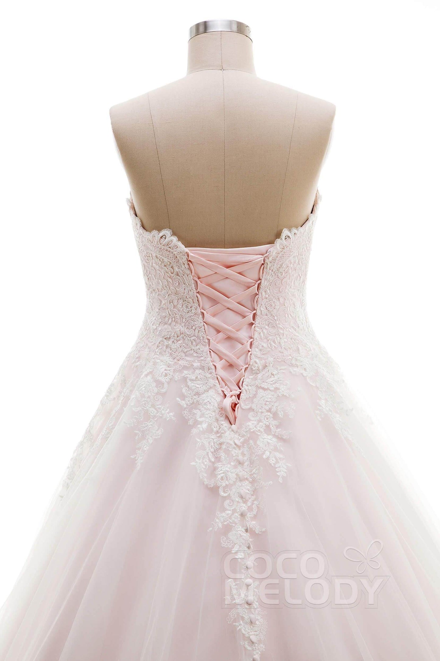 A-Line Sweep-Brush Train Tulle Lace Wedding Dress B14A0052 - COCOMELODY