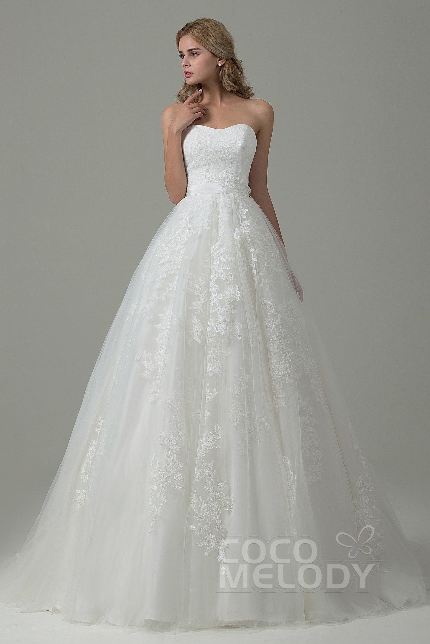 A-Line Court Train Tulle and Lace Wedding Dress B14E3A024