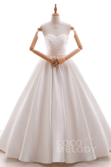 A-Line Court Train Satin Gothic Wedding Dress B14TB0040 - COCOMELODY