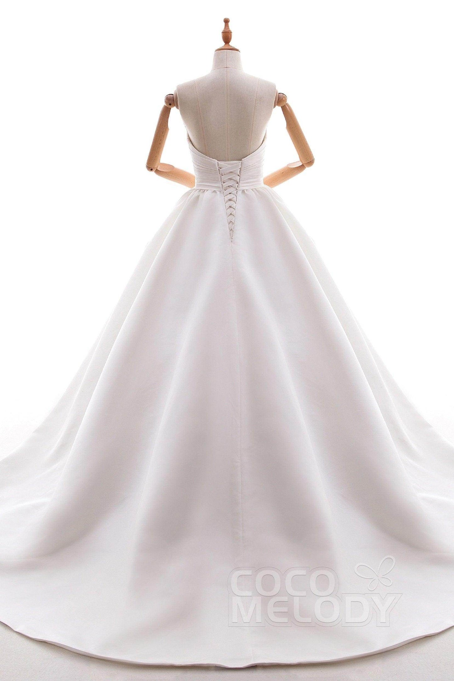 A-Line Court Train Satin Gothic Wedding Dress B14TB0040 - COCOMELODY
