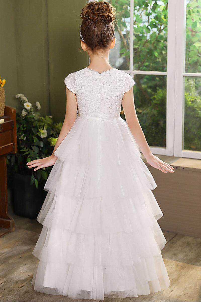 Ball-Gown Jewel Tulle/Sequined Maxi Flower Girl Dresses With Ruffle 820077667678 - COCOMELODY