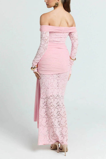 Sheath Maxi Lace Semi Formal Wedding Guest Dresses 984190843772 - COCOMELODY