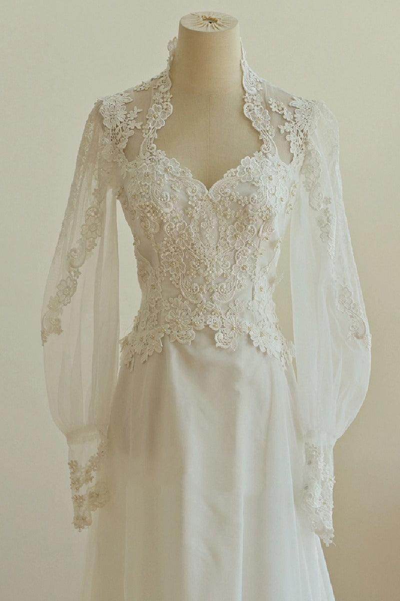 A-Line Sweep-Brush Train Organza Wedding Dress 751725158873 - COCOMELODY