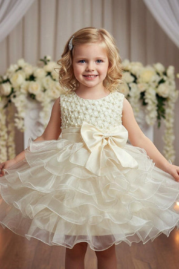 Short A-Line Round Neck Pearl Beaded Ruffled Organza Flower Girl Dresses 1031504952631 - 7 Days / Dark Purple / 18=S - COCOMELODY