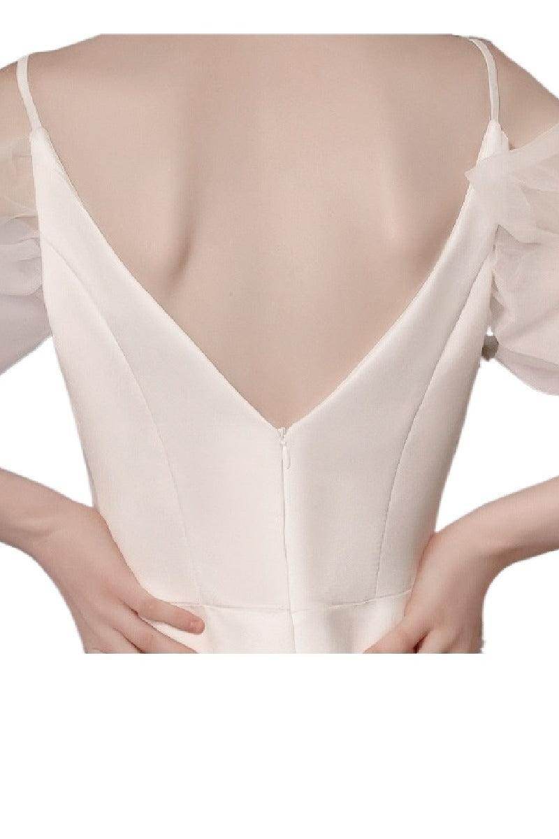 Sheath-Column Sweep-Brush Train Satin Wedding Dress 842075307132 - COCOMELODY