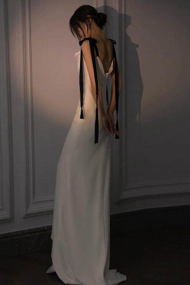 Sheath-Column Sweep-Brush Train Satin Wedding Dress 668572014772 - COCOMELODY