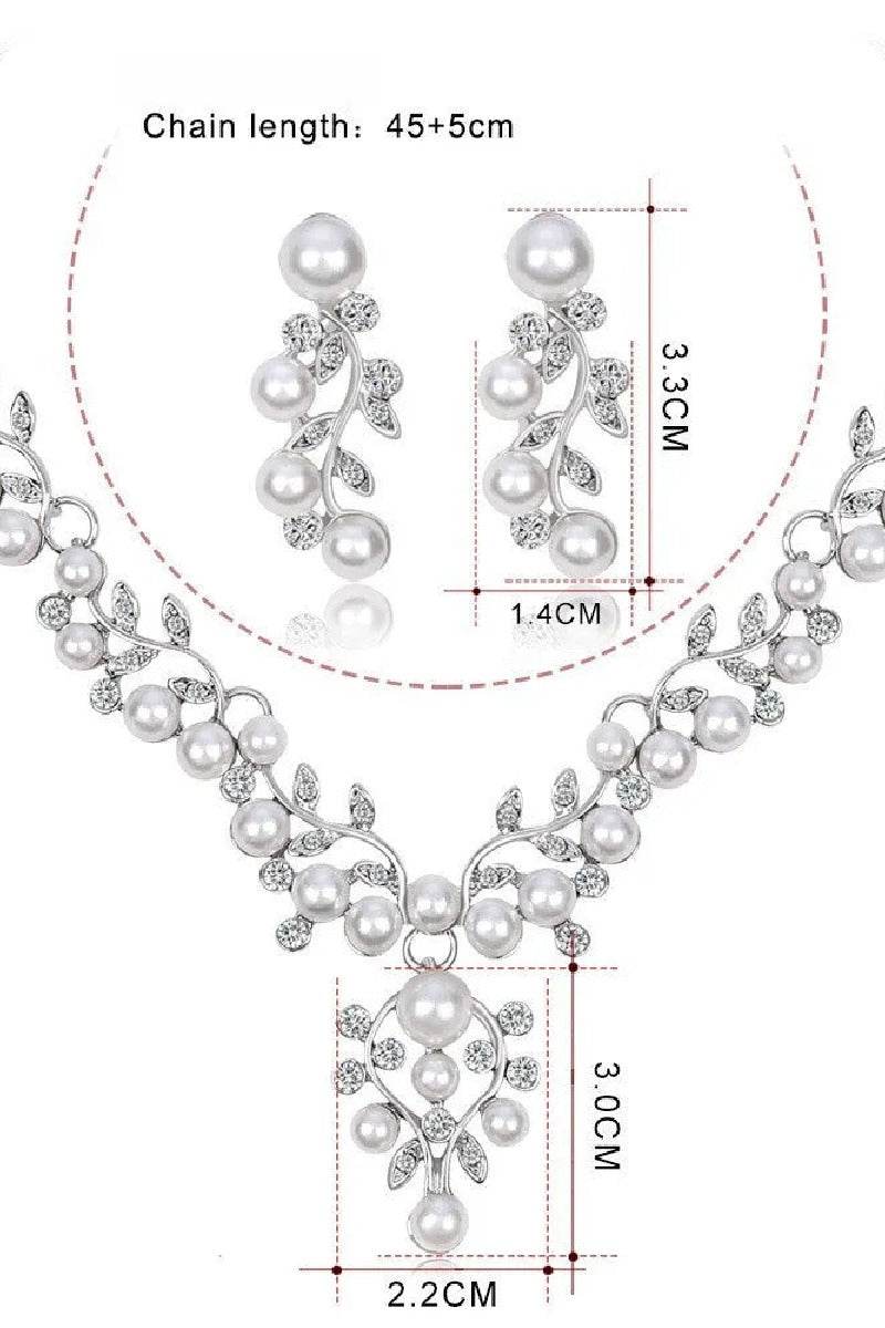 Elegant Pearl/Zircon Wedding Earrings/Necklace Jewelry Sets (Set of 2) 563237845915 - COCOMELODY