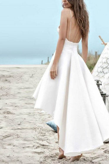 A-Line High-Low Satin Little White Dress 100059 - COCOMELODY