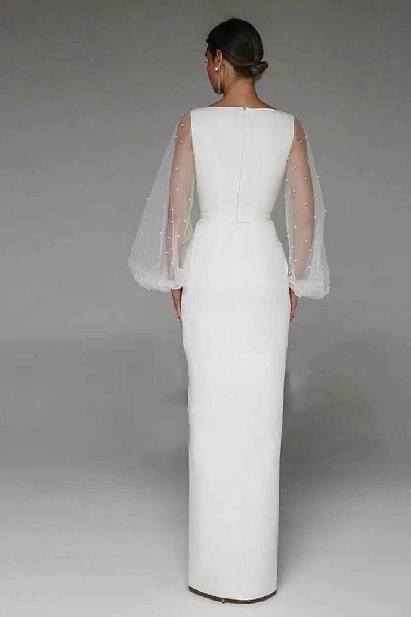 Sheath-Column Floor Length Elastic Cloth Wedding Dress 862654361502 - COCOMELODY