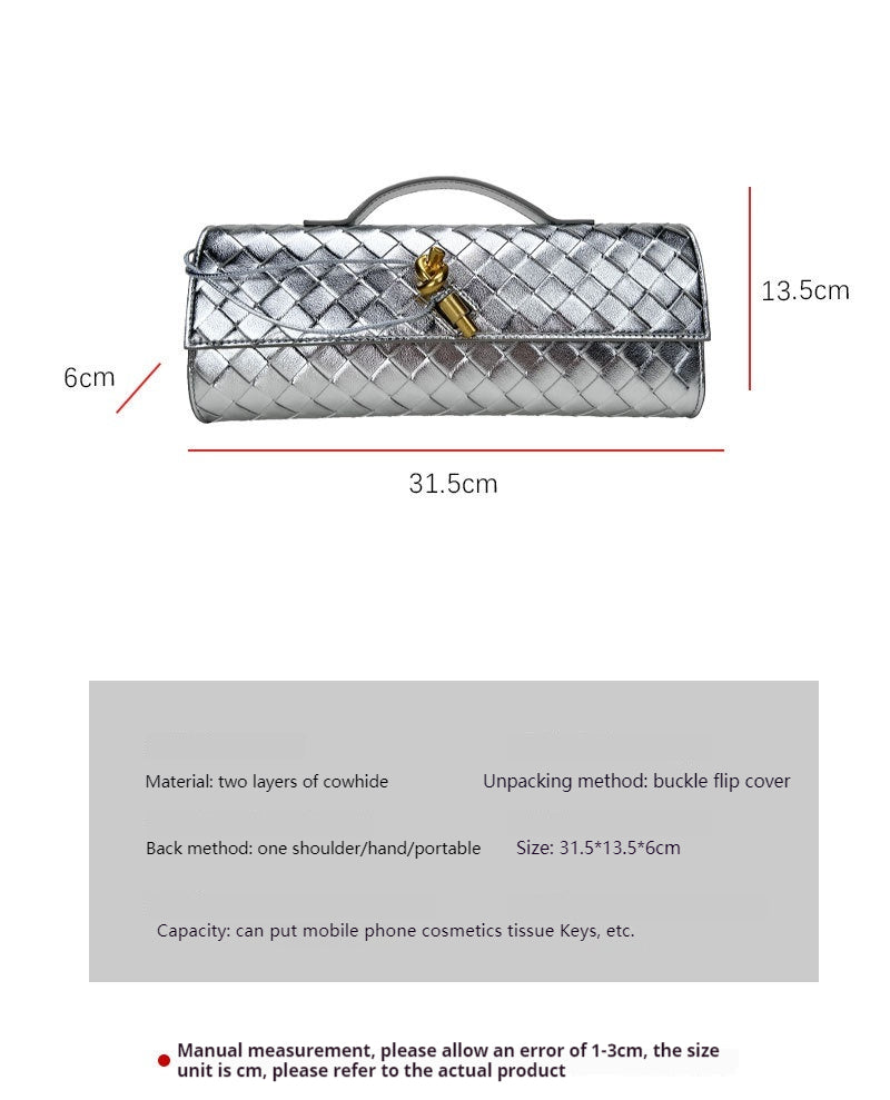 Leather clutch bag Hold leather woven square dinner bag 788440003397 - COCOMELODY
