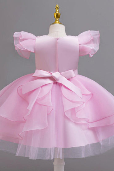 Short Flutter Sleeve Organza Knee Length Flower Girl Dresses 1028919378818 - 7 Days / White / 100cm - COCOMELODY