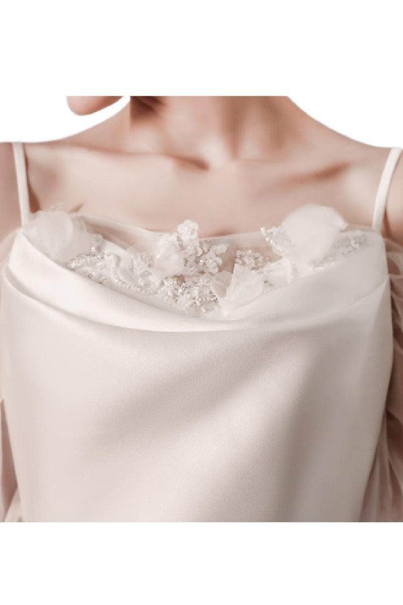 Sheath-Column Sweep-Brush Train Satin Wedding Dress 842075307132 - COCOMELODY
