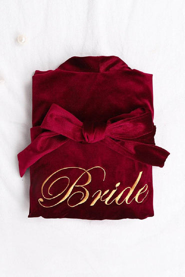 Velvet Knee Length Robe For Bride 600279553765 - COCOMELODY