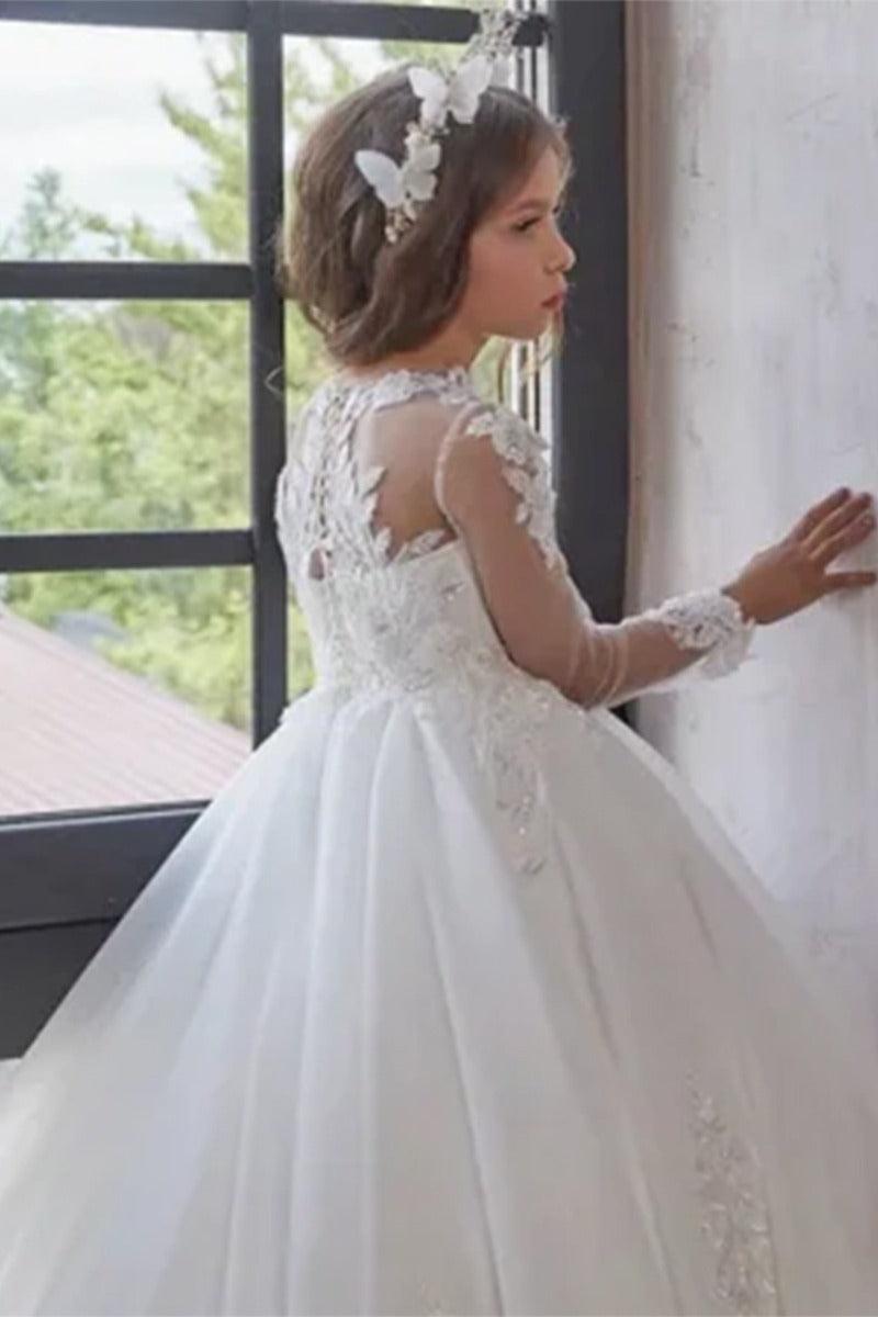 High Neck Lace Floral Embroidery Tulle Flower Girl Dress 764432687815 - 10 Days / White / 2 - COCOMELODY