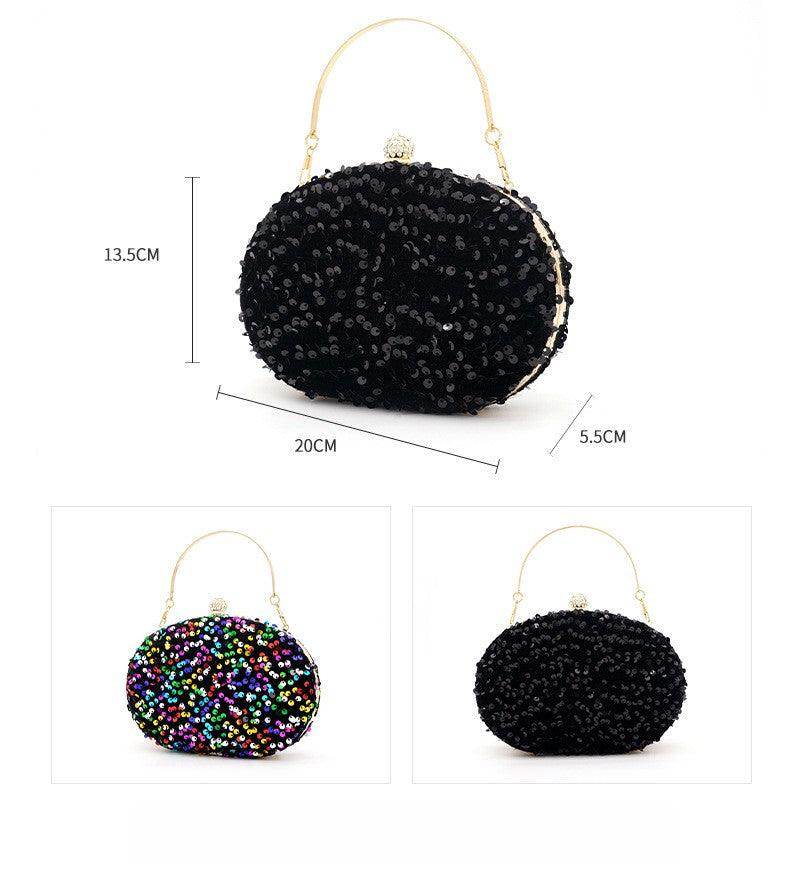 Goose egg oval crossbody Carry colorful black sequin dinner bag 675056328141 - COCOMELODY