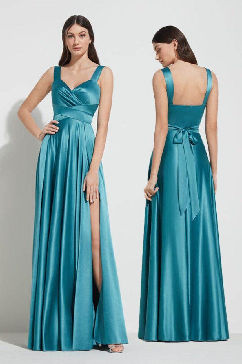 A-Line Maxi Luxuriant Satin Bridesmaid Dress 671430506147 - COCOMELODY