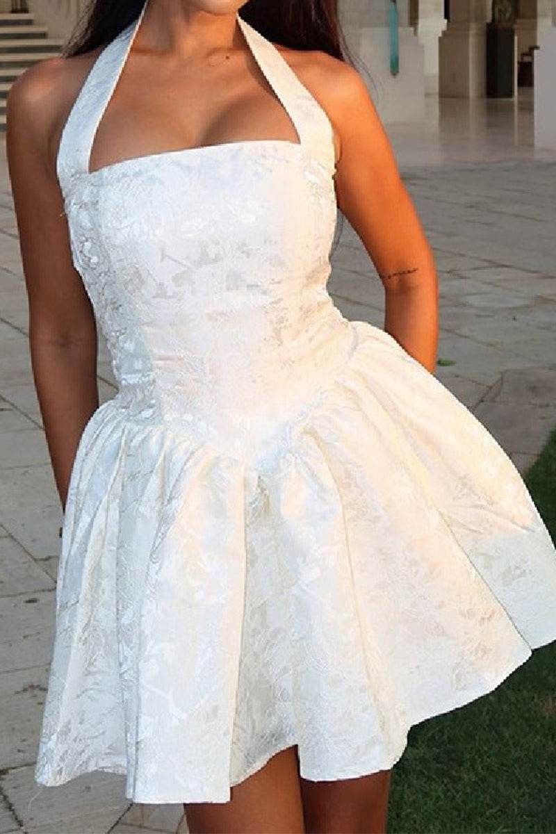 A-Line Mini Jacquard Satin Homecoming Dress 884978106326 - COCOMELODY