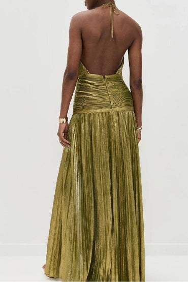 Sheath-Column Floor Length Bronzing Fabric Wedding Guest Dress 924470310173 - 7 Days / Golden / XS - COCOMELODY