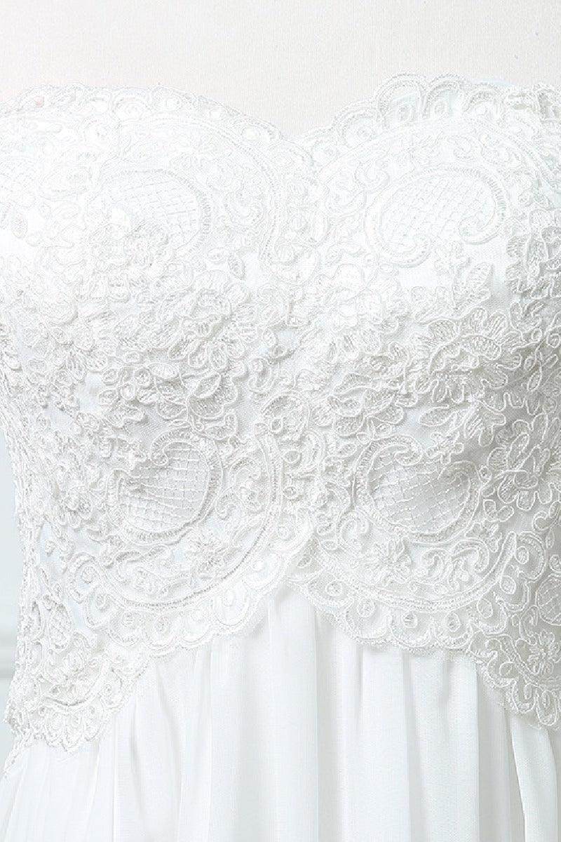 A-Line Sweep-Brush Train Chiffon Wedding Dress 640165830660 - COCOMELODY