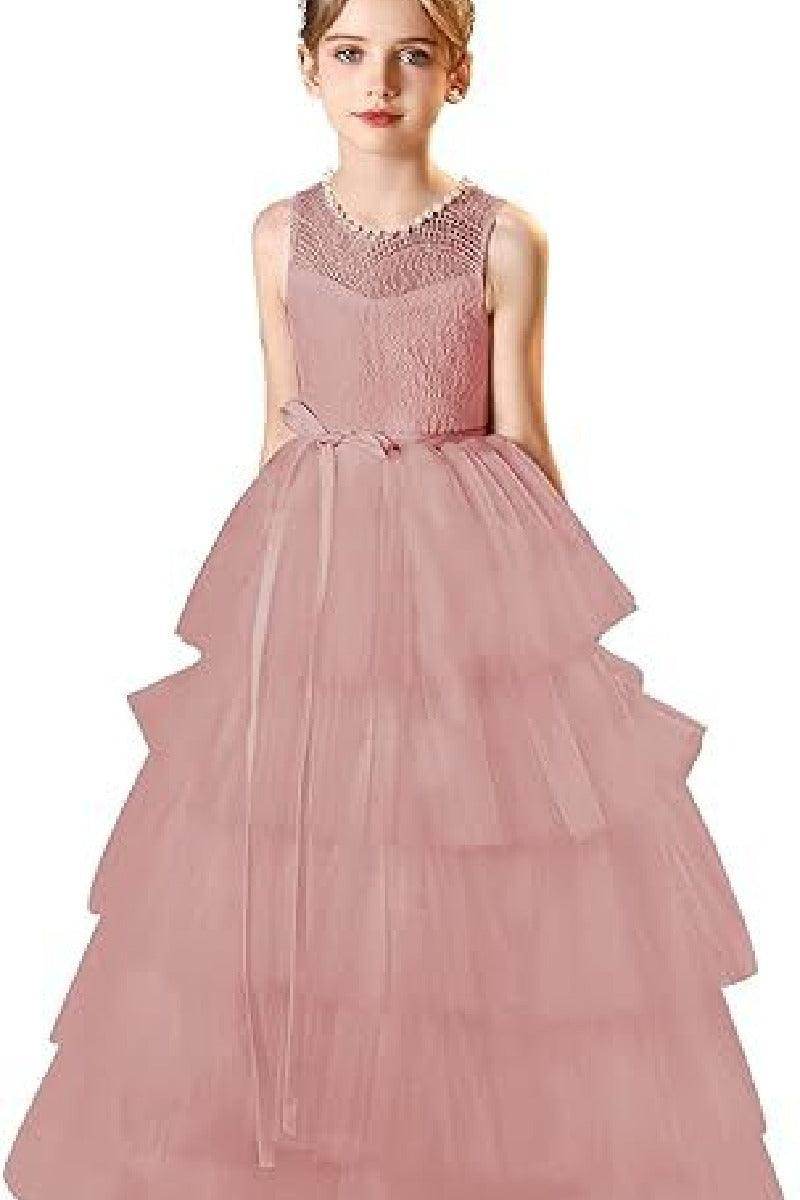 A-Line Scoop Neck Lace/Tulle Flower Girl Dresses With Cascading Ruffles 809160851086 - COCOMELODY