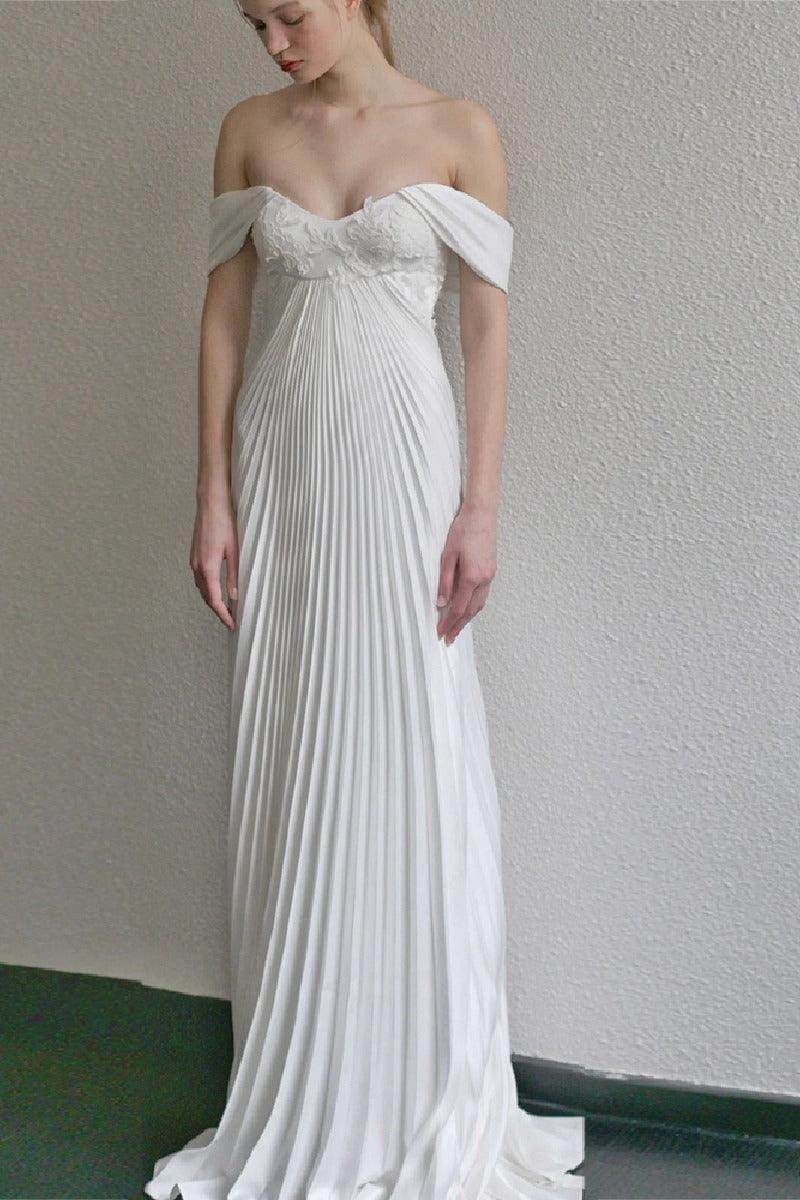 Sheath-Column Sweep-Brush Train Satin Wedding Dress 789801910655 - COCOMELODY