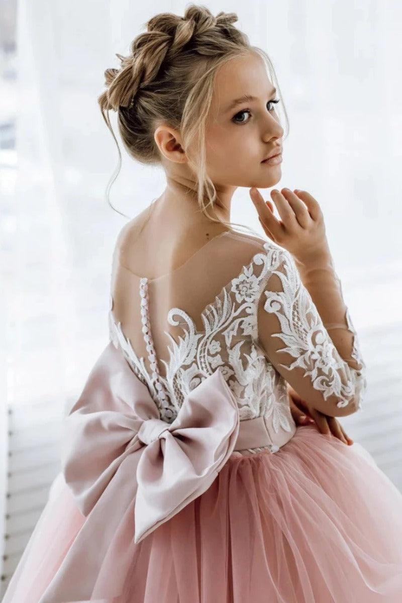 Ball Gown Illusion Long Sleeve Lace Flower Girl Dresses 901515341064 - 7 Days / As Picture / 2 - COCOMELODY