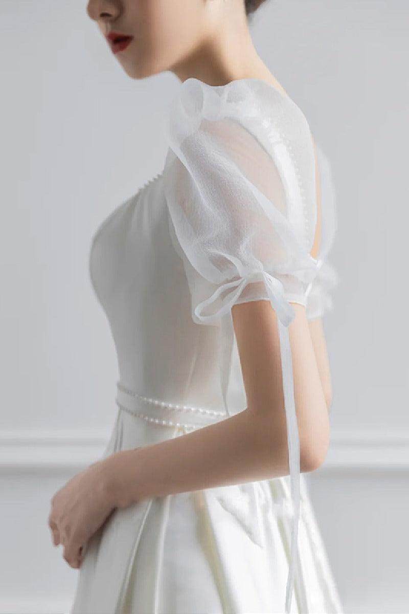 A-Line Floor Length Satin Wedding Dress 650928413690 - COCOMELODY